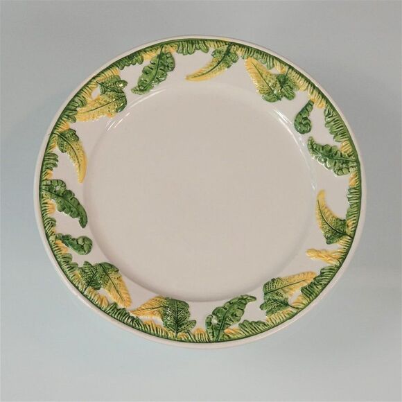 Vintage Italian Lunch Plates Set Of 4 Green Garden Ferns Flower Bud Cottagecore - Picture 9 of 9